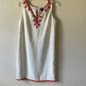 Ann Taylor Ivory Orange Floral Beaded Lattice Embroidery Shift Dress